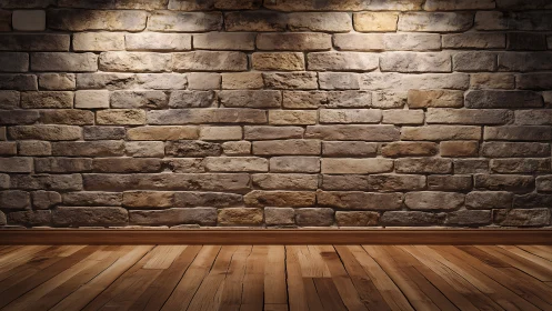 Rustic stone wall meets warm stage-ready wooden floor.