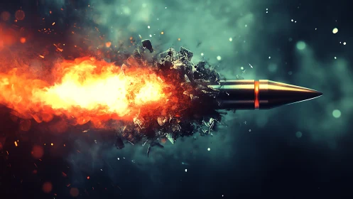 Blazing bullet rockets forward with fiery explosive energy