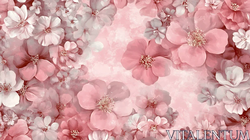 Densely layered floral arrangement in graduated pink and white color palette.