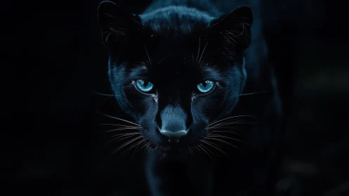 Melanistic Felid Portrait with Luminous Ocular Presence.