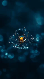 Tiny water galaxy cradling a glowing ember of light.