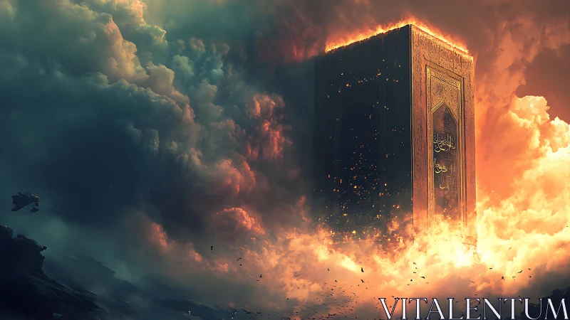 Monolithic sacred gateway burns through storm clouds