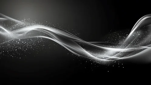 Silver light waves arc across deep black gradient background