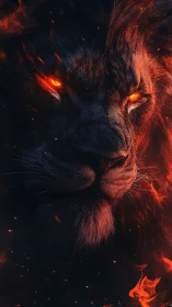Infernal lion portrait with blazing ember eyes