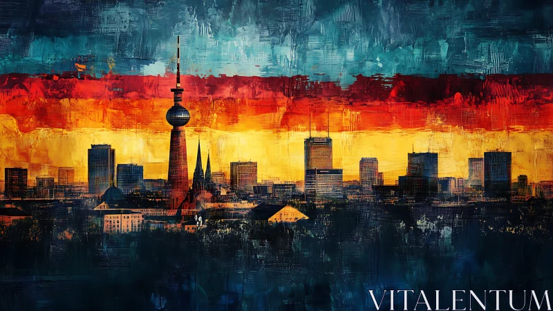 Bold Berlin skyline glows against vivid flag toned sky