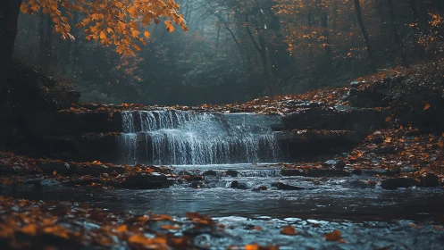 Autumn Waterfall Forest Stream.