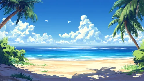 Tropical Paradise Beach with Palm Trees and Ocean