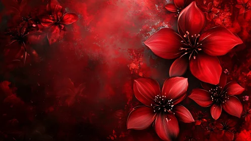 Luminous Red Flowers Against Deep Crimson Atmospheric Background