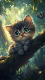 Curious forest kitten with bright eyes and gentle wonder.