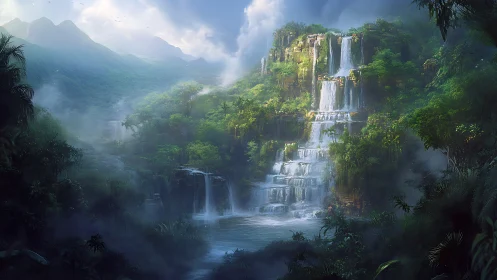 Cascading jungle citadel lets emerald mist cradle its roar