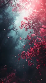 Flowering Trees with Pink Blossoms and Atmospheric Lighting