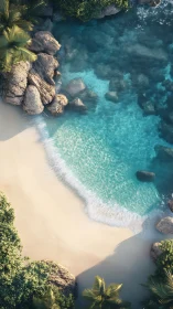 Turquoise Beach Cove From Above With Palm Trees