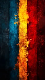 Textured tricolor abstract with blue, yellow, red bands.