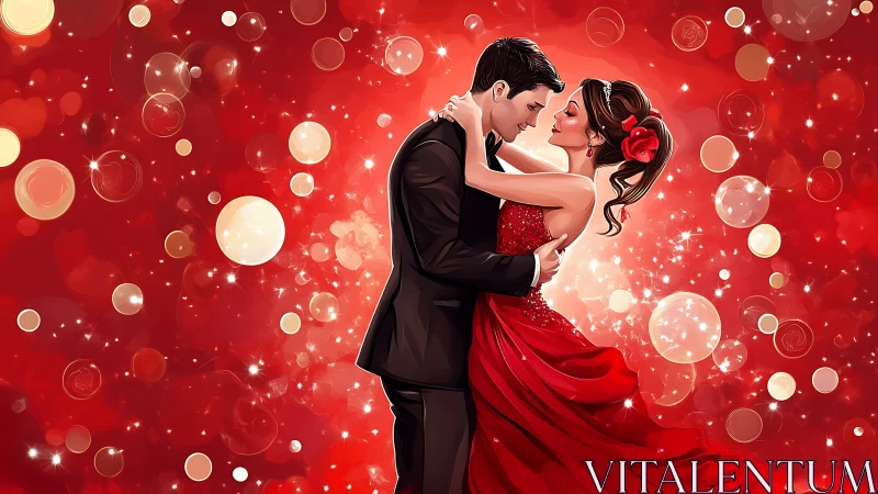 A Couple's Romantic Embrace Shines in Celebration