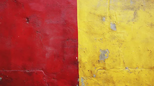 Red and yellow painted wall surfaces meet at a vertical seam