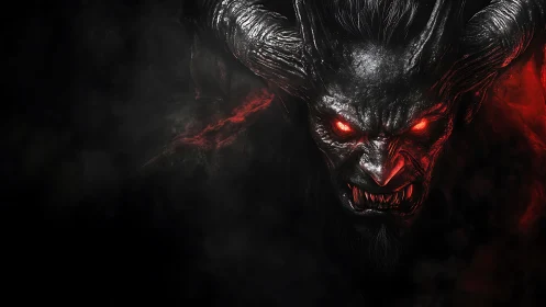 Demonic warlord emerges from burning shadows in profile