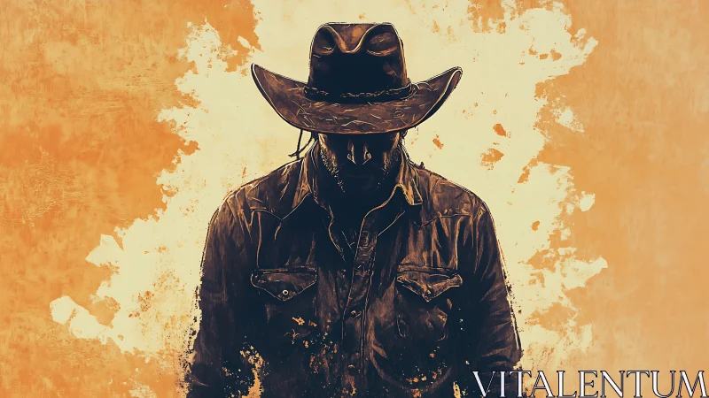 Silhouetted cowboy portrait rendered in textured digital paint tones