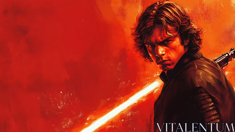 Smoldering warrior stares down fate in molten red storm