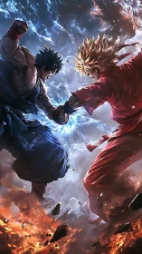 Dueling elemental warriors collide in a sky shattering clash.