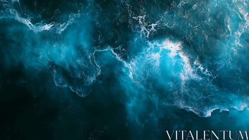 Turbulent teal ocean surface captured in high-contrast aerial view