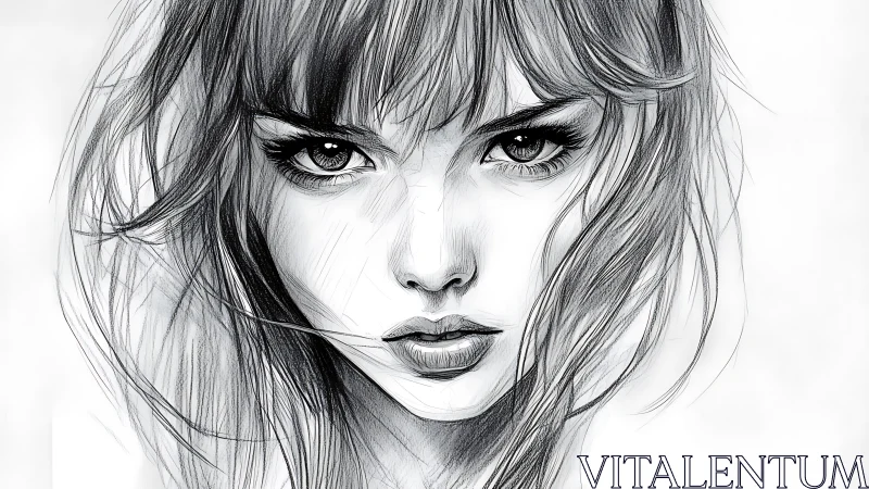 Expressive graphite portrait with dynamic linear contouring.