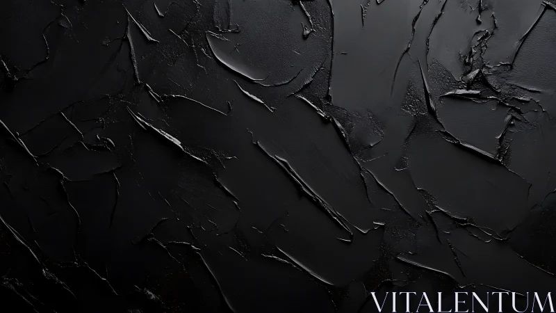 Textured black abstract surface reveals sculpted impasto planes