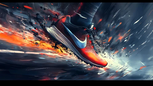 Running shoe in motion creates dynamic abstract color trails