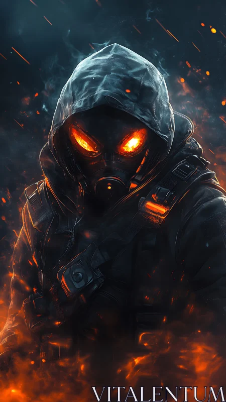 Incendiary tactical specter in hooded respirator armor profile.
