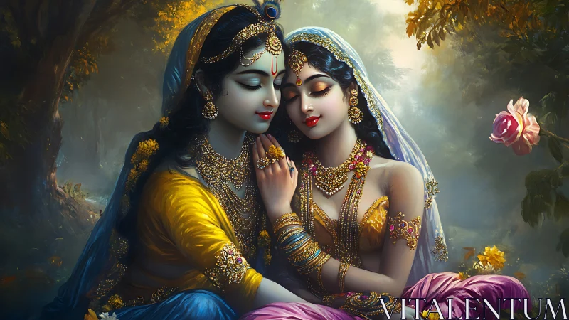 Two Divine Souls Intertwined In Golden Ethereal Splendor