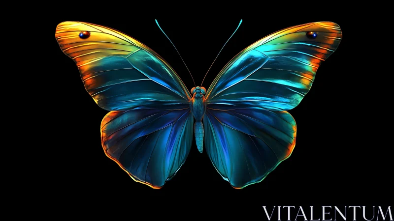 Iridescent gradient butterfly with bioluminescent wing highlights
