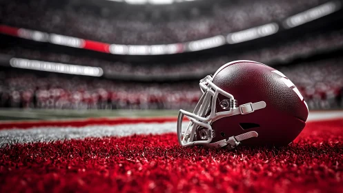 High-fidelity football helmet render on textured endzone turf.