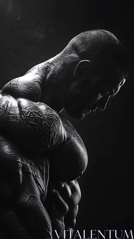 Bodybuilder silhouette reveals sculpted muscular anatomy in shadow