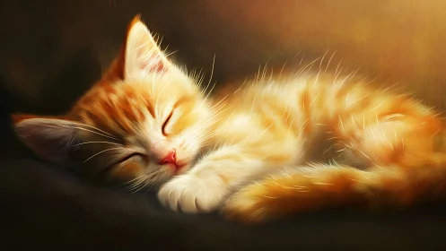 Golden Tabby Cat Sleeping in Warm Light.