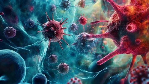 Microscopic Virus Cells Digital Art in Vivid Colors and Detail.