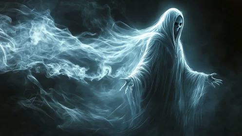 Spectral wraith materializes in volumetric ghostly light shroud