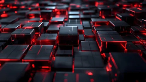 Futuristic black and red glowing cubes in digital abstract style.