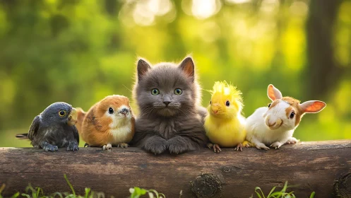 Woodland Assembly: Five Creatures in Harmonious Natural Composition.