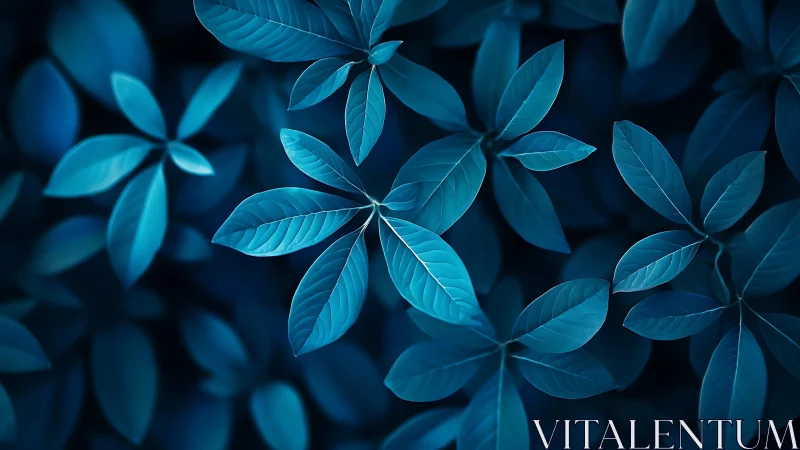 Cool blue leaves drift gently in a calm, soothing pattern