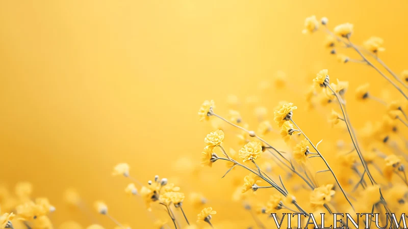 Yellow Flowering Plants Against Monochromatic Yellow Background Field