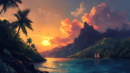 Volcanic Reverie: Where Tropics Ignite at Dusk.