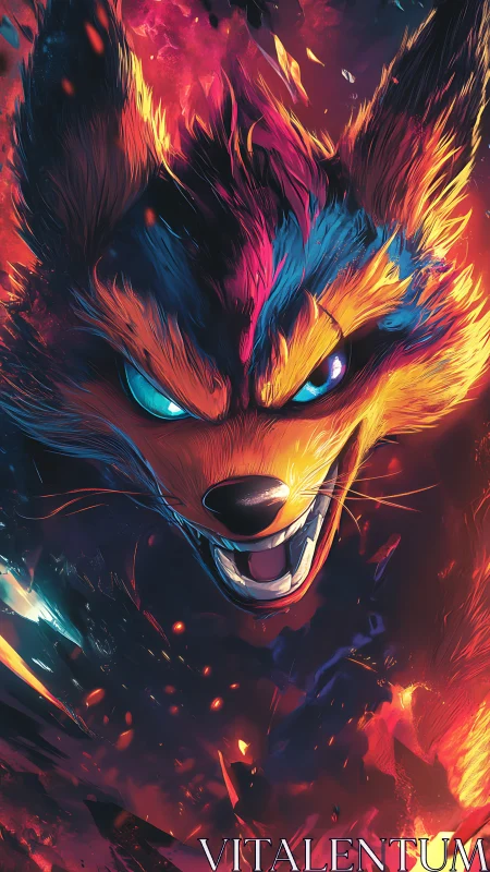 Ferocious neon wolf spirit erupts from swirling cosmic flames