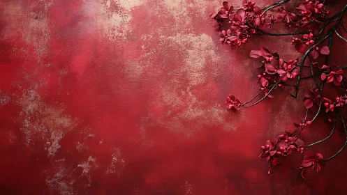 Velvety red blossoms resting on a richly textured wall.