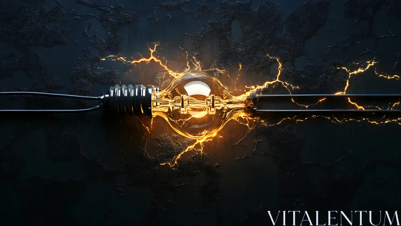 Electric idea bulb bridged by crackling golden current.