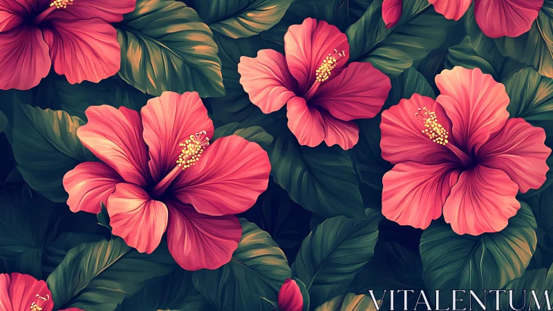 Hibiscus Rhapsody: Where Coral Blooms Dance Against Verdant Shadows