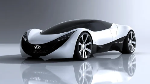 Futuristic Hyundai concept car glides across liquid chrome.