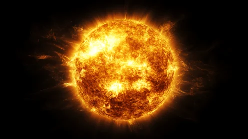 Blazing stellar sphere radiating intense solar flares.
