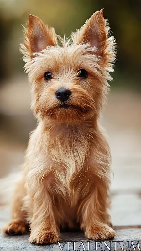 Bright-eyed terrier pup sharing a sweet, curious moment.