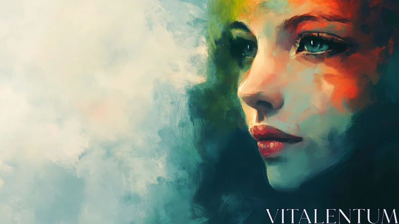 Digital painting portrait with atmospheric negative space balance.