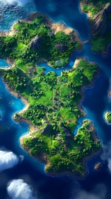 Lush Island Paradise Surrounded by Azure Ocean Waters.