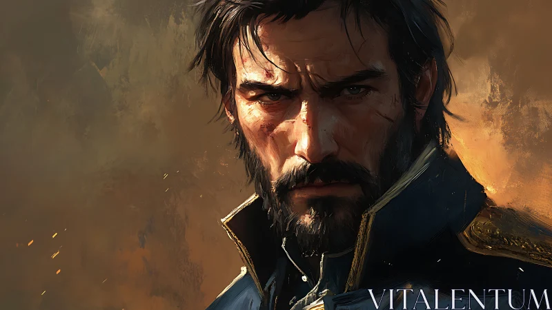 Battle-scarred officer portrait in dramatic lighting.